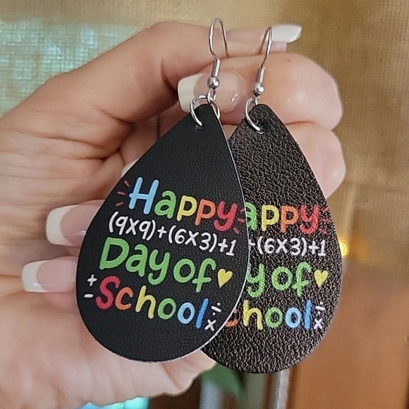 100th Day of School Drop Earrings - Picture 1 of 7